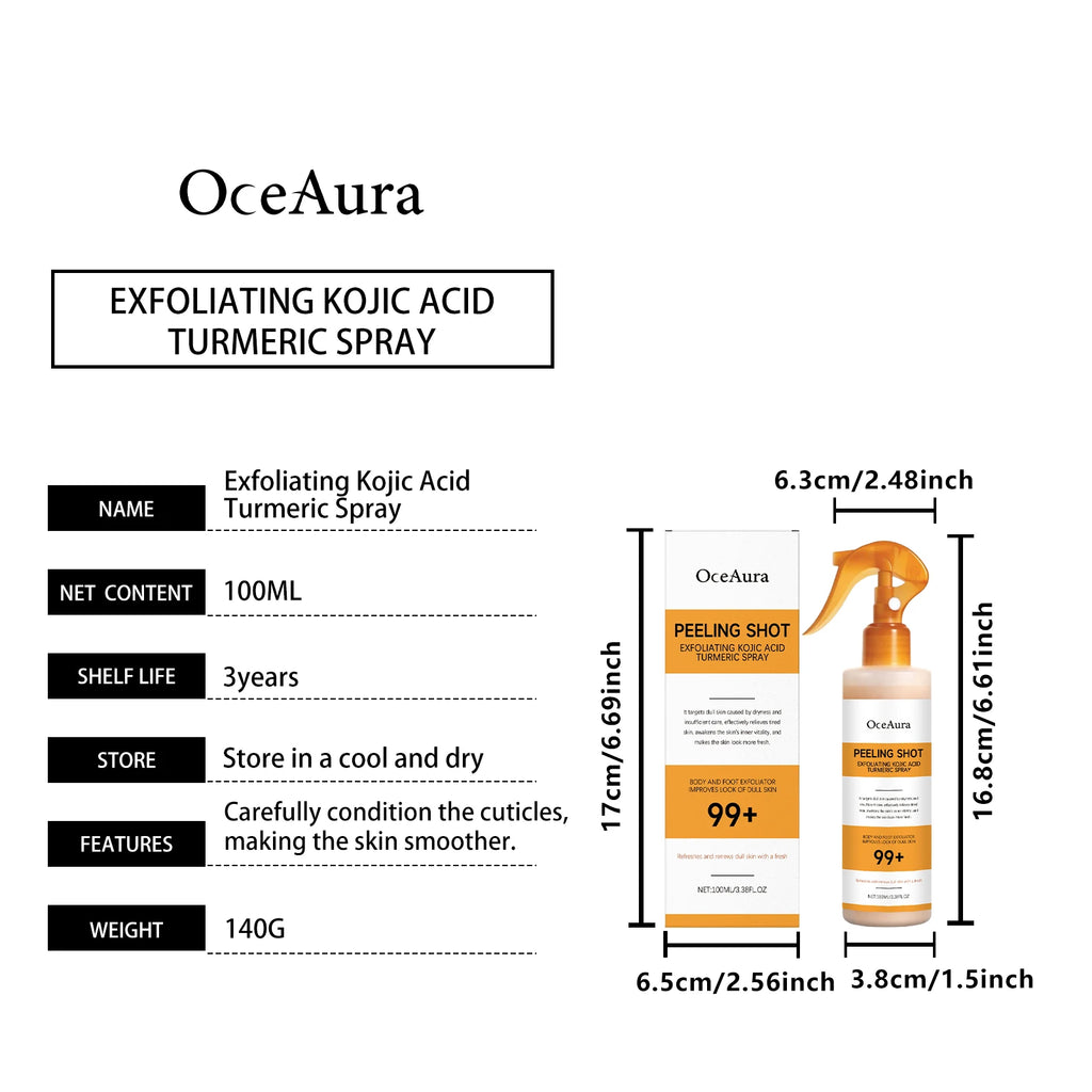 Exfoliating Peeling Spray Kojic Acid Turmeric Remove Dead Skin Brighten Complexion Smooth Skin Texture Gentle Exfoliating Spray
