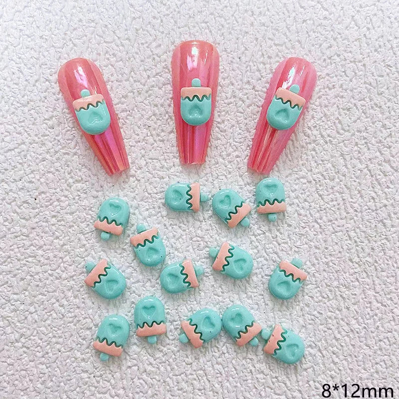 10pcs Cartoon Bunny Nail Art Charm 3D Candy Color Resin Cartoon Animal Lollipop Nail Decoration Korea Kawaii Nail Accessories