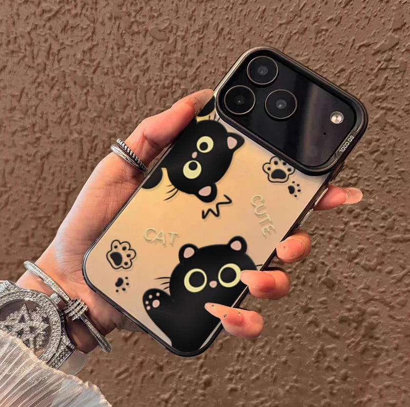 Case For Redmi Note 15 Pro 5G 14 4G 13 Pro 12 Plus 11 10 PRO 11S Black Cat Cute Laser IMD Matte Couple Hard Cover