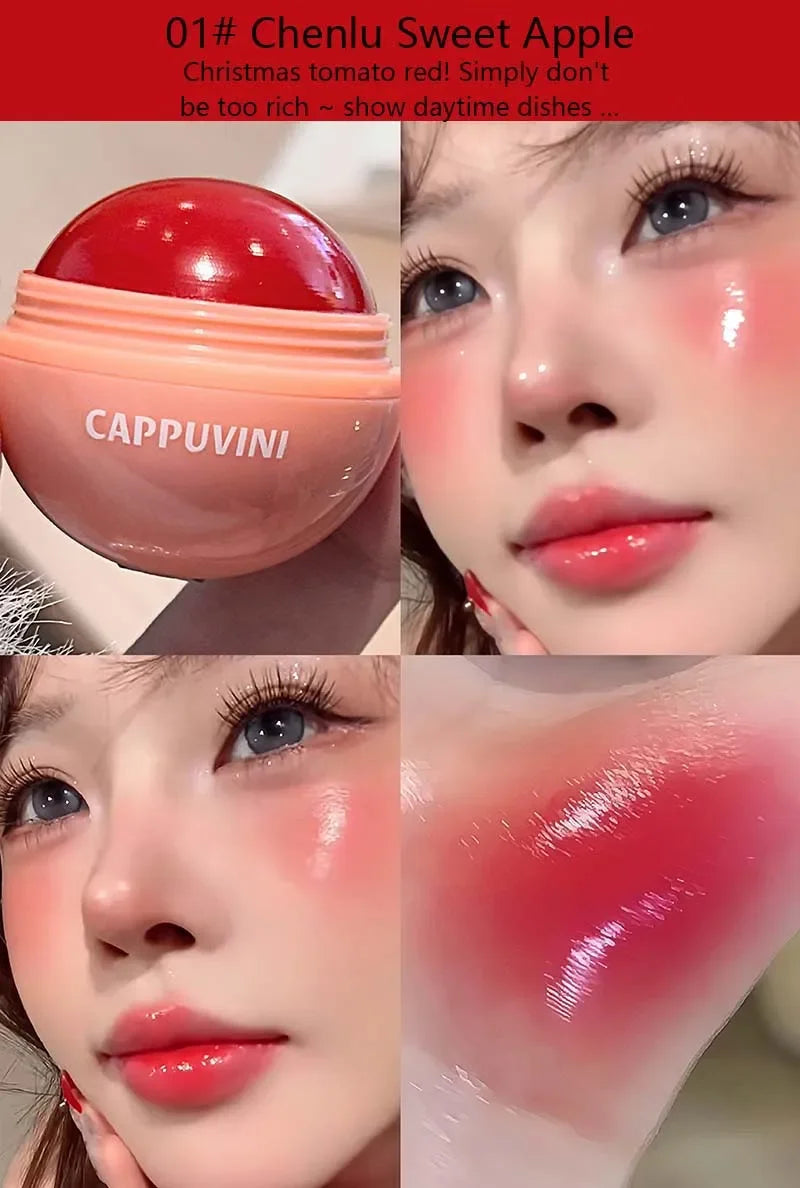 Cappuvini Juice Blush Ball Water Light Blusher Brightening Face Easy Color Multi-Use Blush Makeup Suitable for Lips and Cheeks
