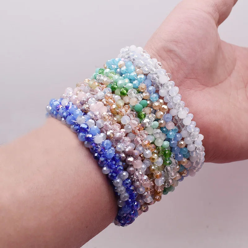 Mixed Color Trendy Glass Bead Bracelet Elastic Handmade Strand Bracelets for Women Gift New Hair Accessory Glass Beads Bracelet