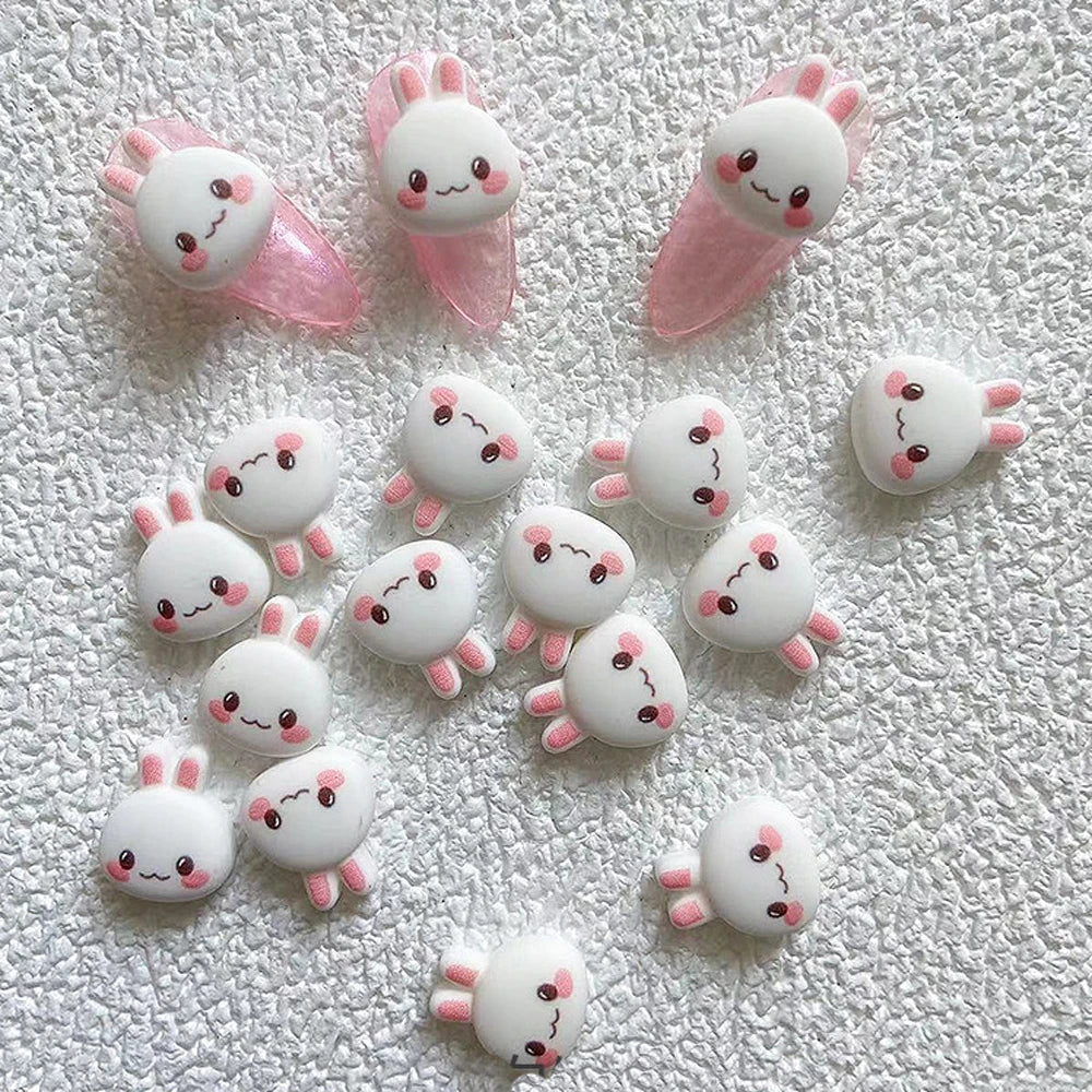 10pcs Cartoon Bunny Nail Art Charm 3D Candy Color Resin Cartoon Animal Lollipop Nail Decoration Korea Kawaii Nail Accessories