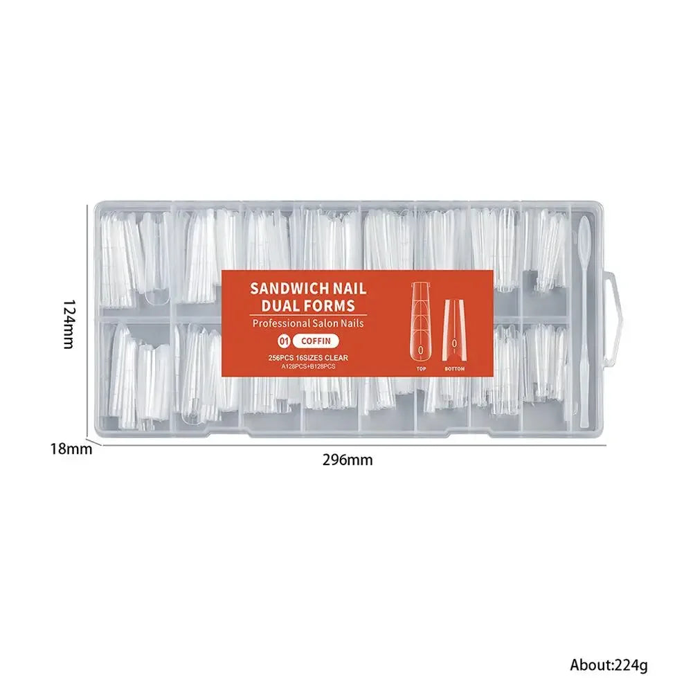 256Pcs Full Cover Nail Extension Forms, Dual Form Nail Tips, Quick Gel Nail Building System