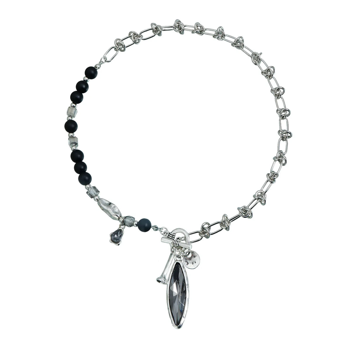 Jewelry Oval Mirror Black Crystal Water Drop Pendant Vintage Splicing Necklace