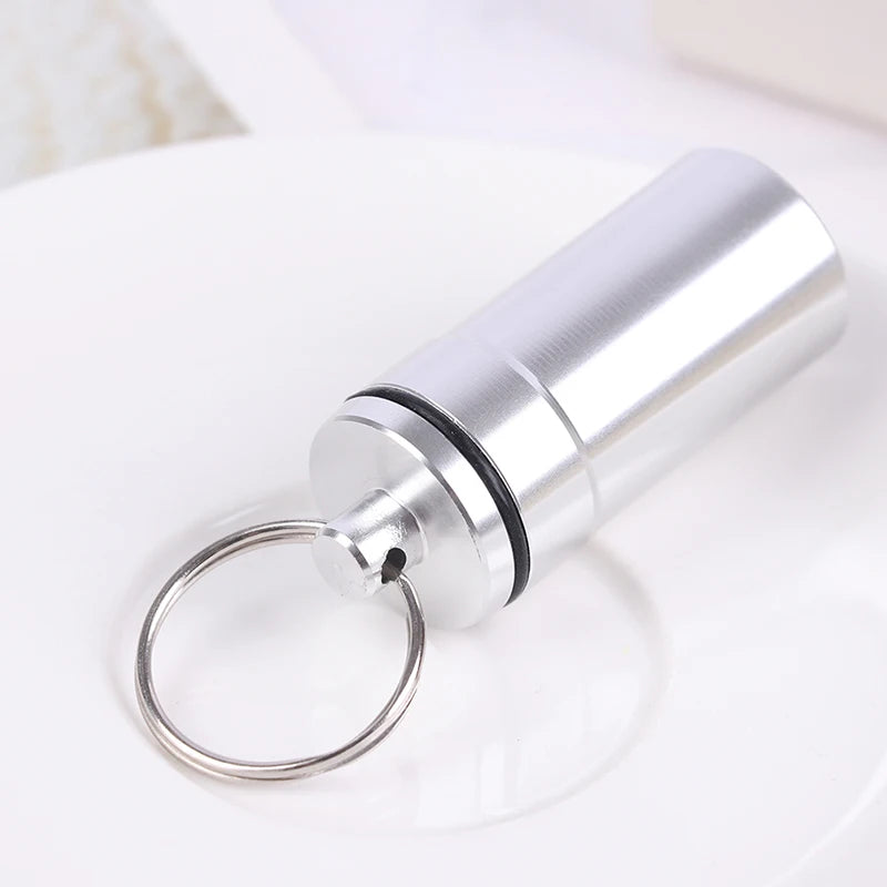 1Pcs Portable Outdoor Waterproof Survival Sealed Pill Box Capsule Seal Bottle  Storage Box  Mini With Keyring Sealed Tank Alloy