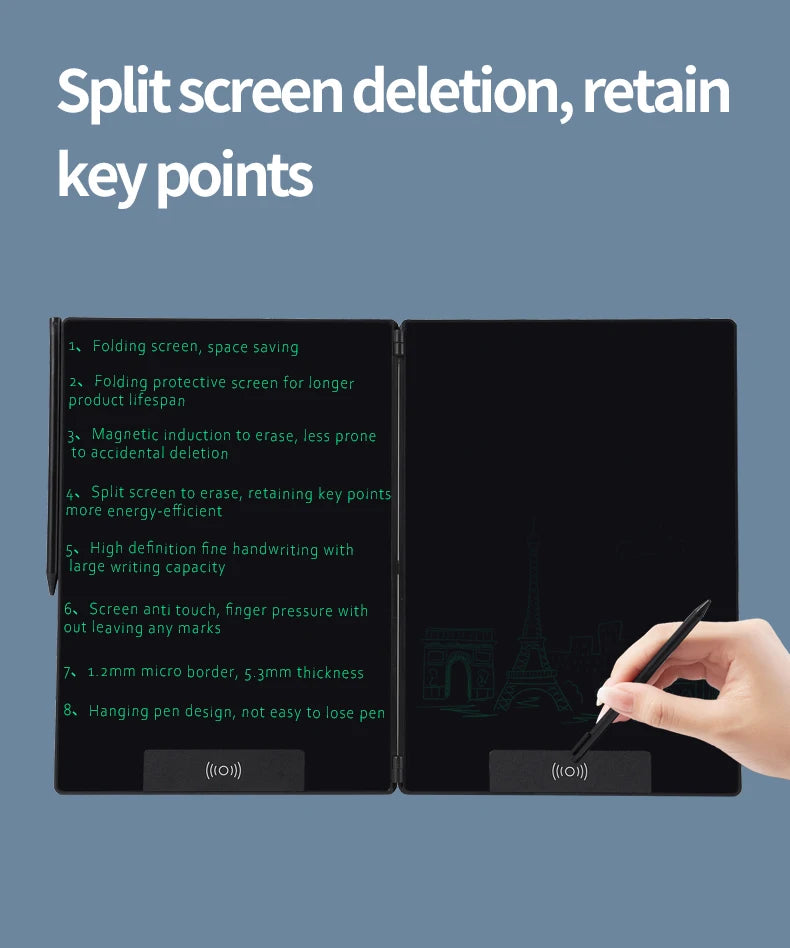 14.3-inch Folding Screen LCD Superfine Handwriting Writing Board Meeting Magnetic to Erase Drawings Tablet Split Screen