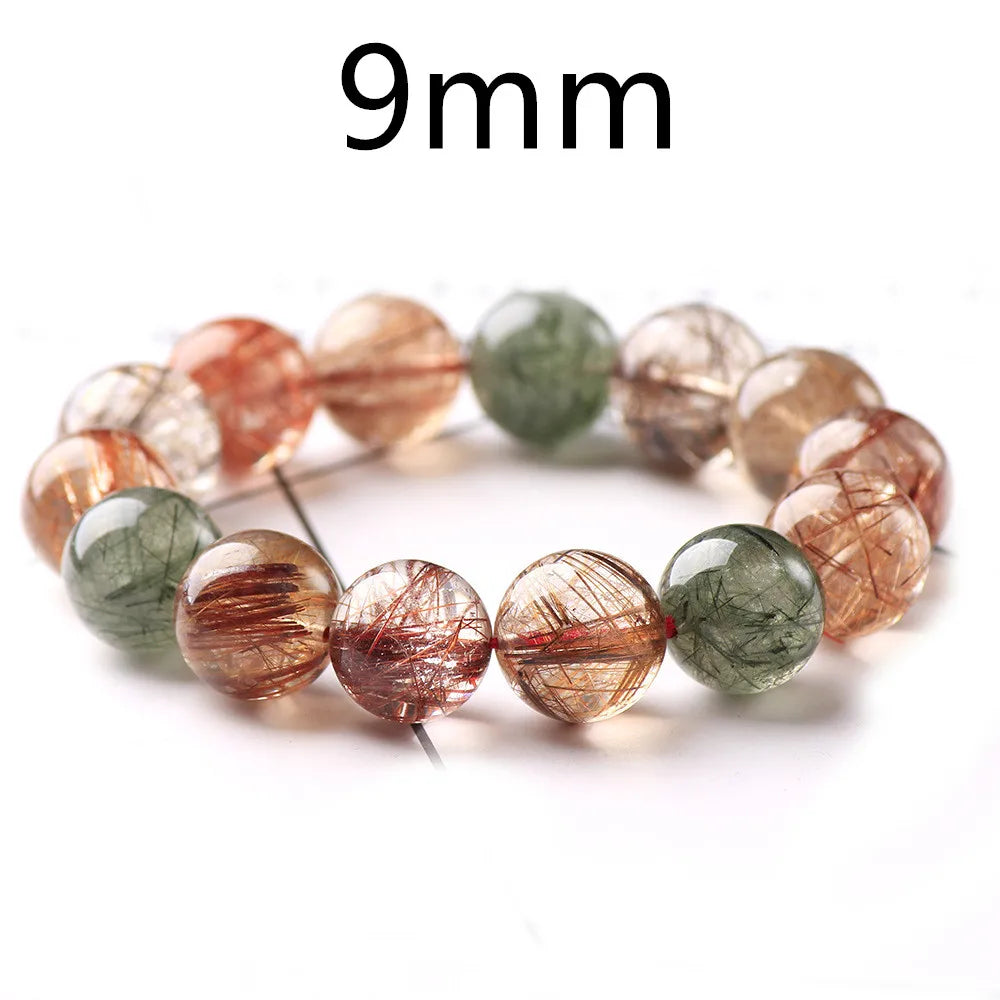 Natural Colorful Rutilated Quartz Beads Bracelet Women Men Red Green Copper Clear Round Beads 8mm 9mm 11mm 12mm 13mm AAAAA