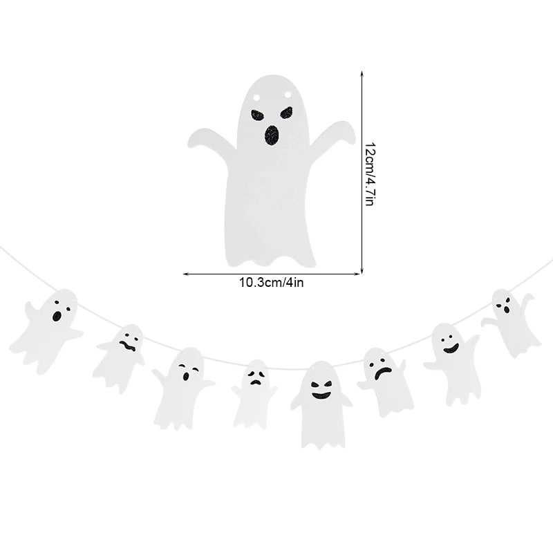 1set Halloween Decoration Banner Bunting Scary Spider Ghost Bat Hanging Garland Pull Flag Pendant For Halloween Party Home Decor