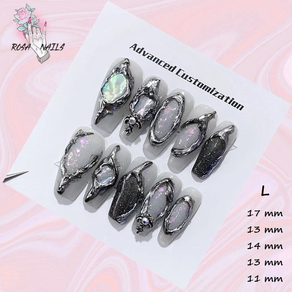 Punk Dragon Charms Press on Nail Artificial Long False Nails XS Black Dragons Goth Presson Tips Butterfly Fake Nail y2k Pressons