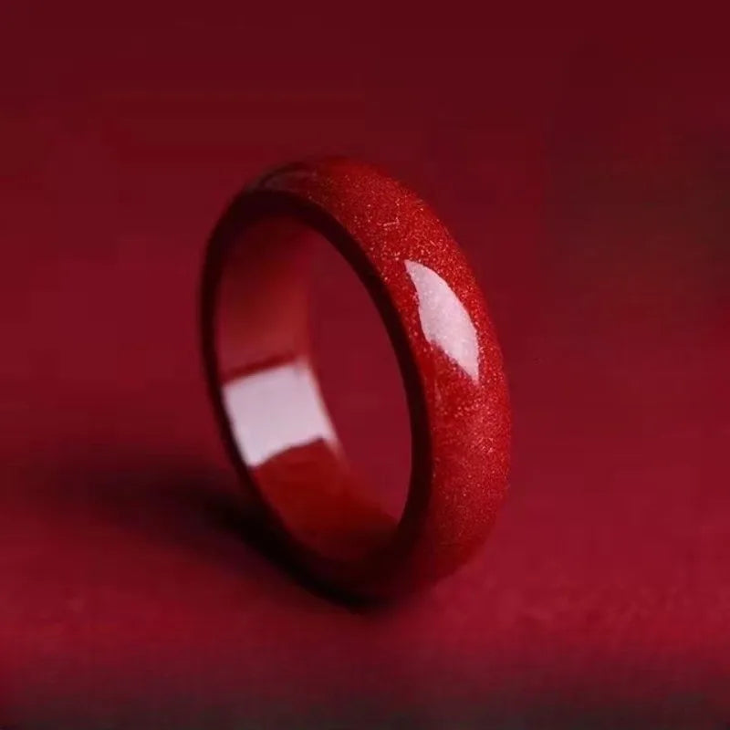 Cinnabar Ring, Purple Gold Sand Plain Circle, Male and Female Natal Year, Red Ring