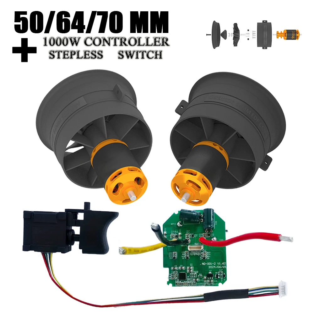 50 / 64 / 70mm EDF Brushless Motor KIT 1000W Controller ESC Blower Switch for Turbo Fan Blower