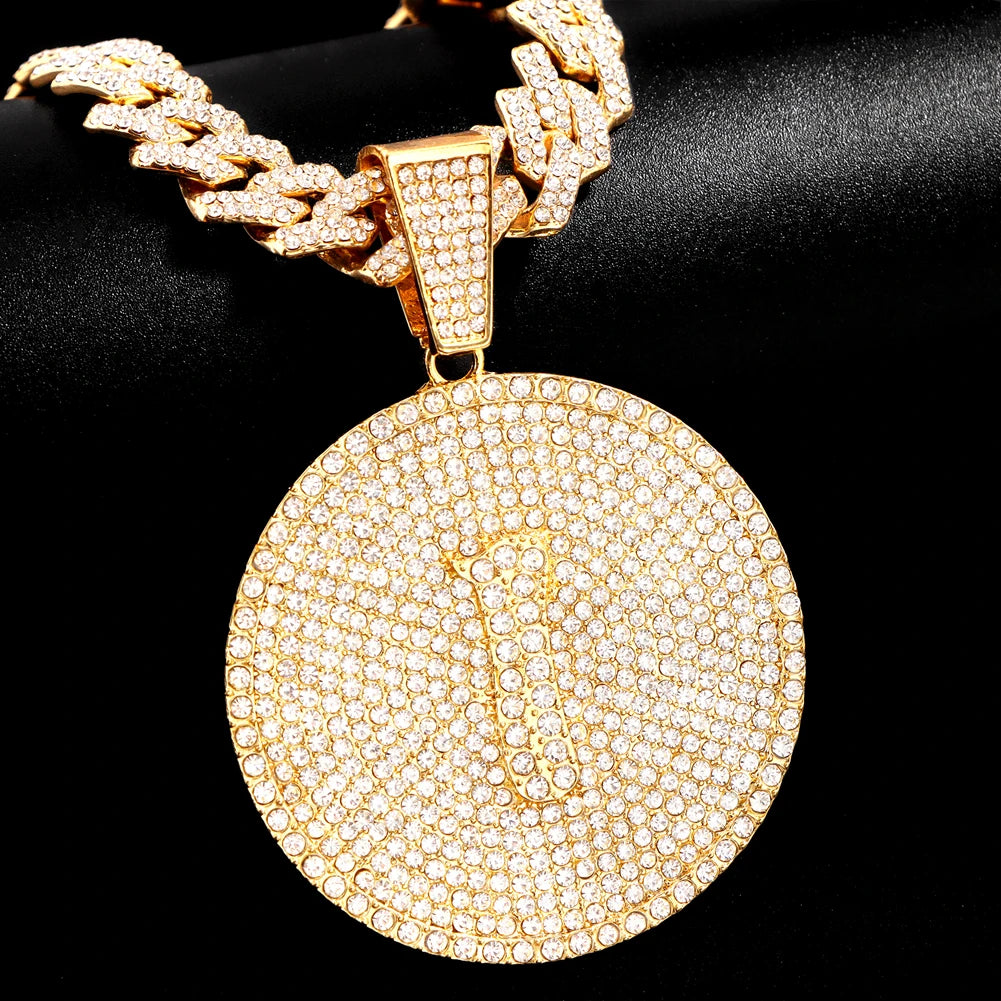 Men Initial Name Pendant Necklace with Hip Hop Iced Out Rhinestone Paved Cuban Link Chain Necklace Fashion Birthday Jewelry Gift