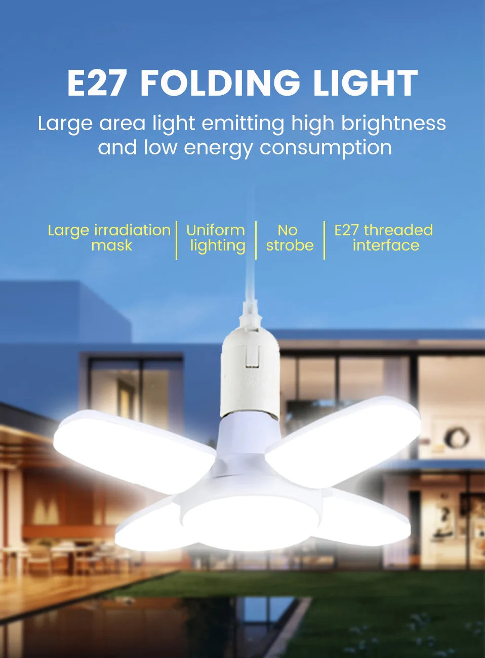 E27 Fan Shape Foldable 28W LED Bulb AC220V/110V Deformation for Home Ceiling Lights Warehouse and Garage White Light 6500K Bulb