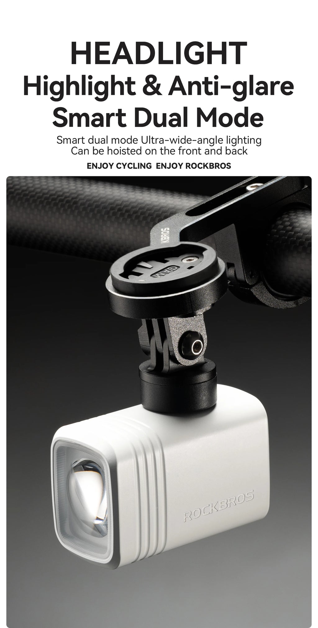 ROCKBROS 1000LM Bike Light Bicycle Front Light Type-C Headlight Smart Power Display Screen MTB Road Cycling Flash Highlight