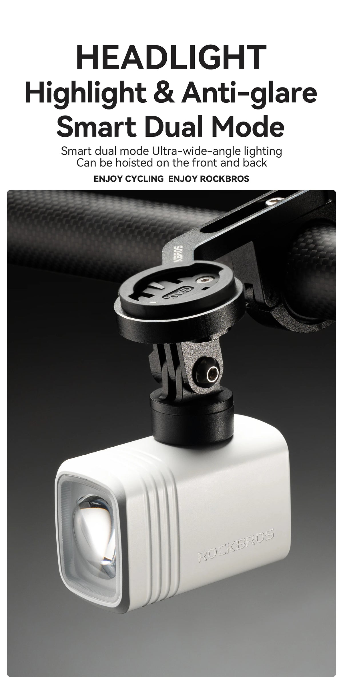 ROCKBROS 1000LM Bike Light Bicycle Front Light Type-C Headlight Smart Power Display Screen MTB Road Cycling Flash Highlight