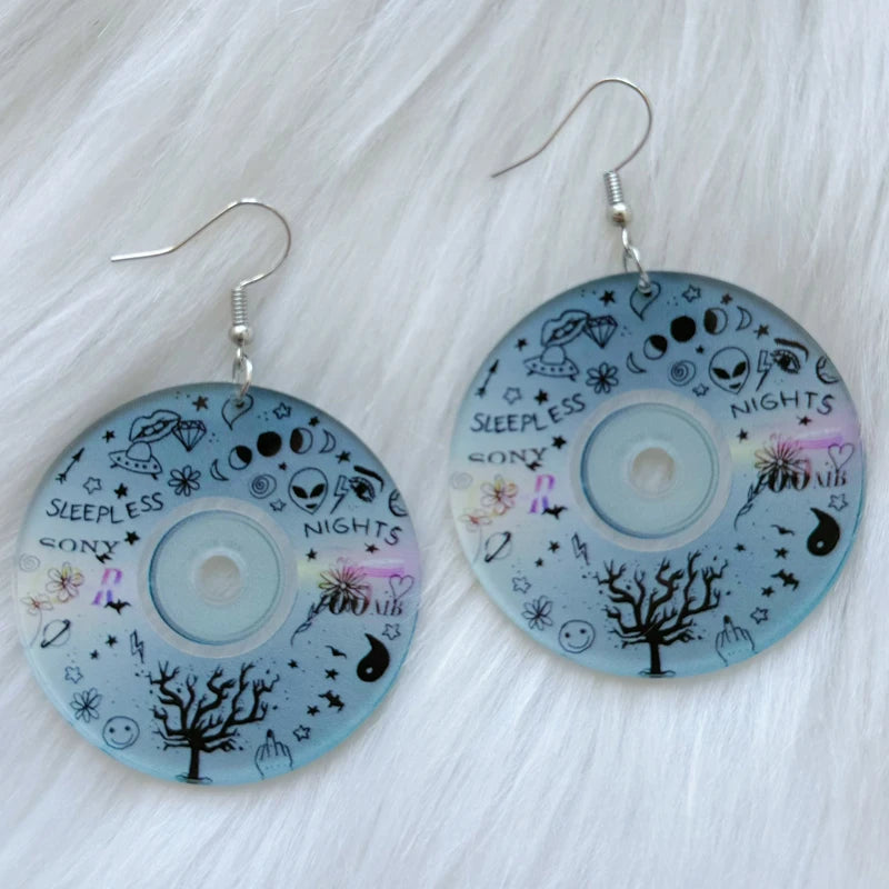 Egirl Fashion Disc YinYang Alien Earring for Women Fashion Goth Accessories Colorful Flower Earrings 90s Aesthetic Charm Jewelry