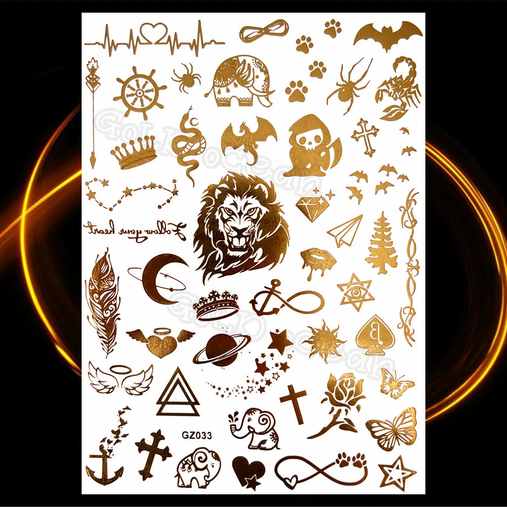 1PC Summer Style Men Women Body Art Gold Metallic Tattoo Sticker HYS-101 Chain Bracelet Fake Jewelry Waterproof Temporary Tattoo