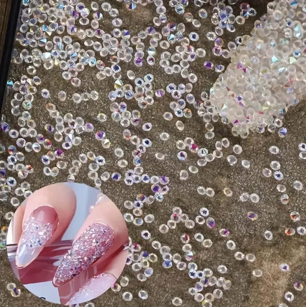 1Bag Aprox.1400Pcs Mini Nail Rhinestones Micro 1.2mm Nail Sand Pixie Crystals Iridescent AB Bling Tiny Sugar Beads Nail Charms *