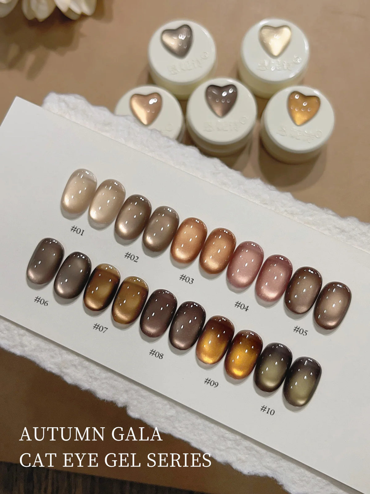 10 Colors Luxury Coffee Brown Cat's Eye Nail Gel Polish Set with Soak Off UV LED Cat Eye Gel Polish Manicure Nail Art Kit