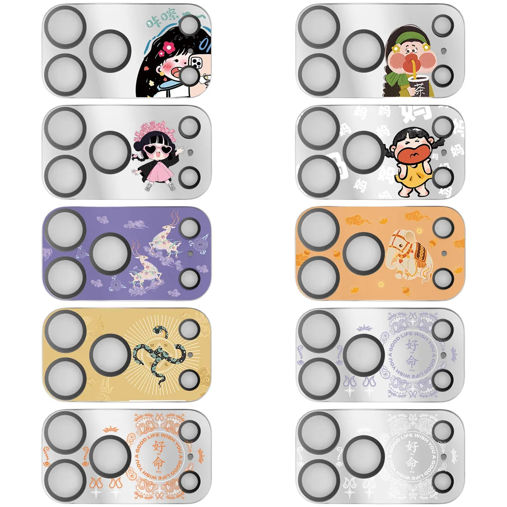 51-100 Cartoon Electroplated Camera Lens Protector for iPhone 17 Pro Max / 17 Pro Scratch Resistant Glass Rear Cover