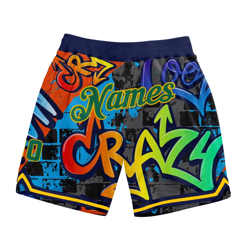 Fashion Graffiti Graphic Basketball Shorts For Men Summer Trend Custom Name Number Sports Short Pants Casual Loose Swim Trunks