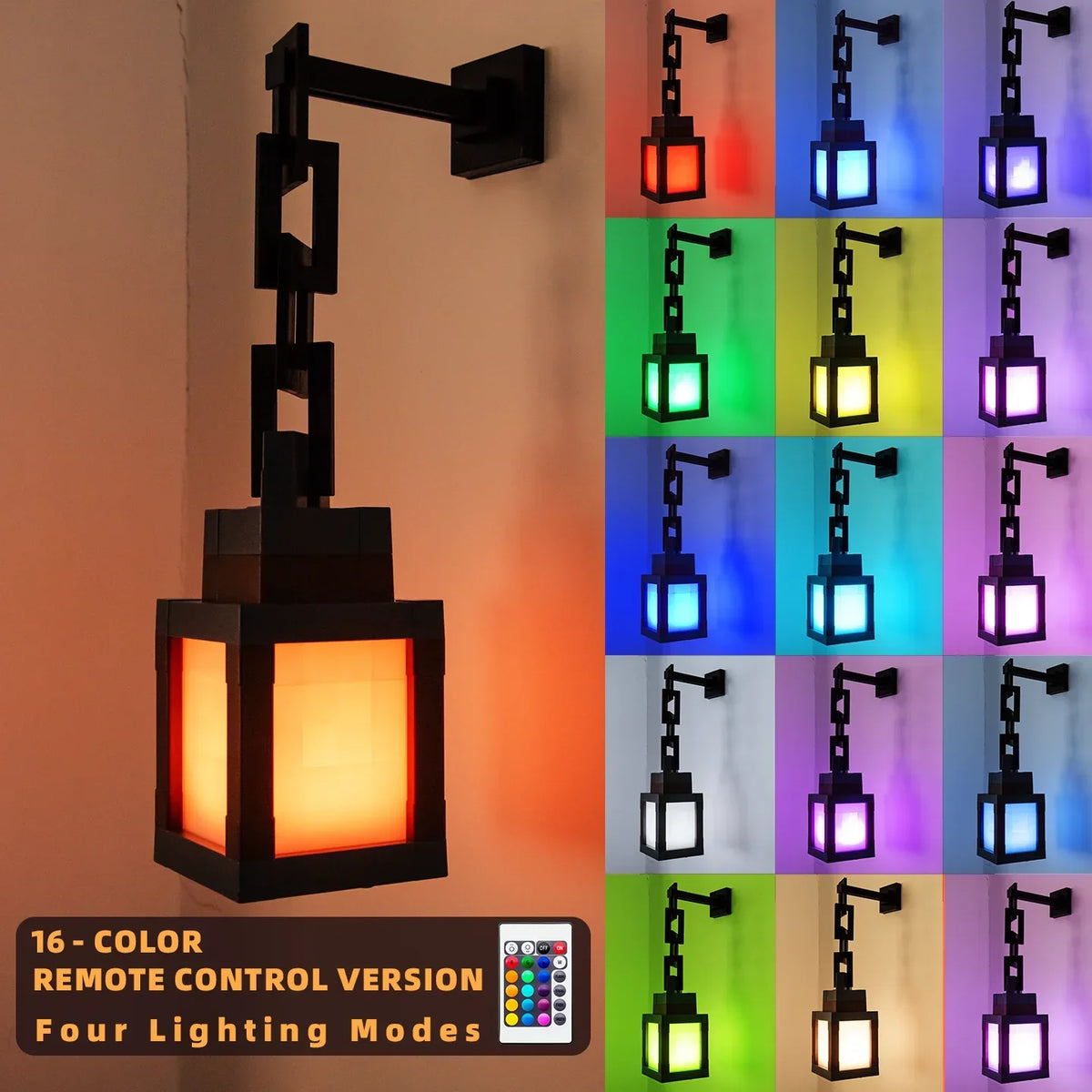 16-Color Pixel Style Mood Light, Portable & Dimmable - Mini Lantern for Bedroom Decor, Camping, Holiday Parties