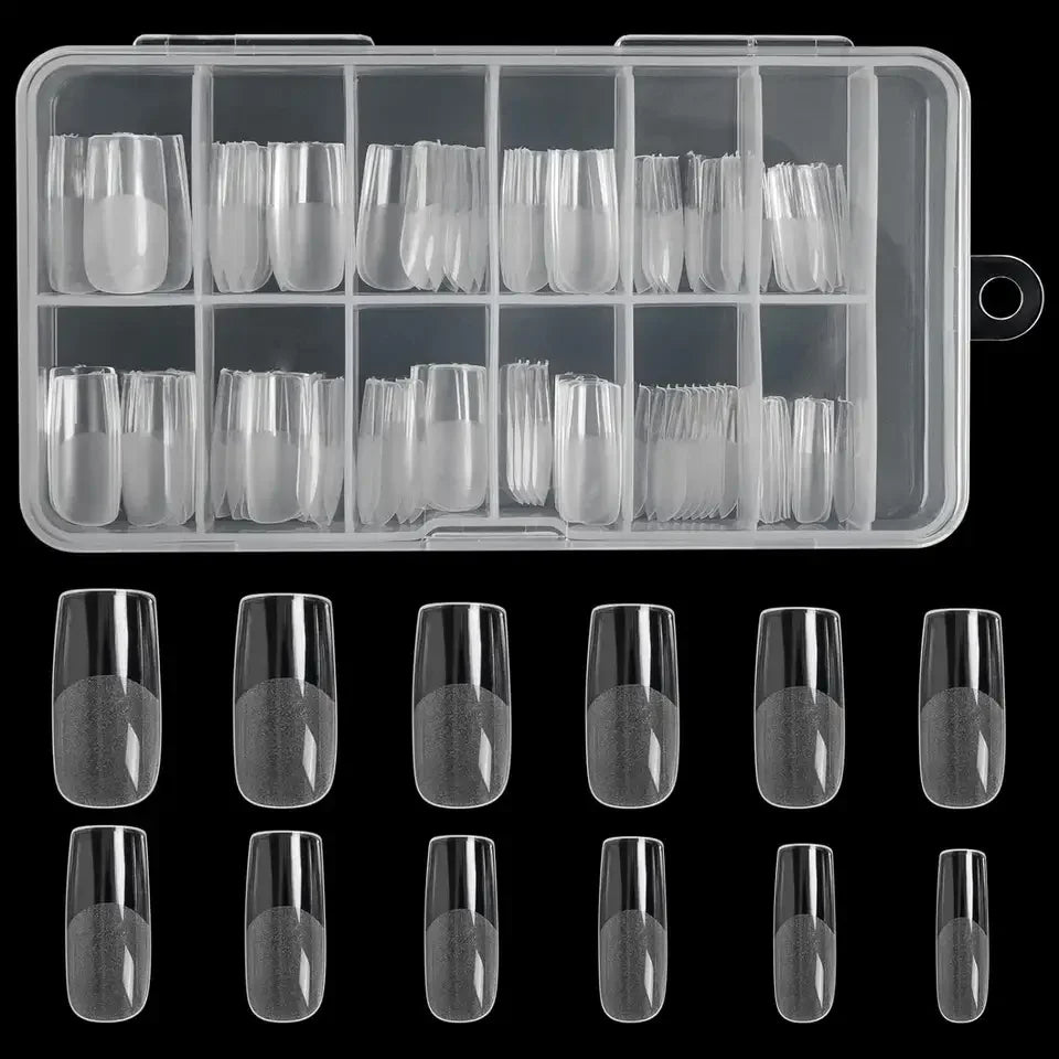Square Nail Tips 120 PCS Artificial Full Cover Soft Clear Gel Tips 12 Sizes Sharp False Nails for Nail Extension