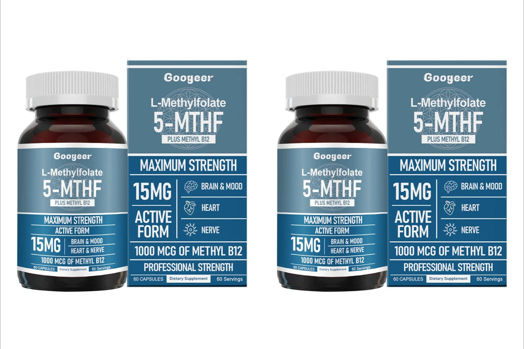 Googeer L Methylfolate 15mg + Methyl B12 1000mcg Active Folate B12 Support 60 Capsules