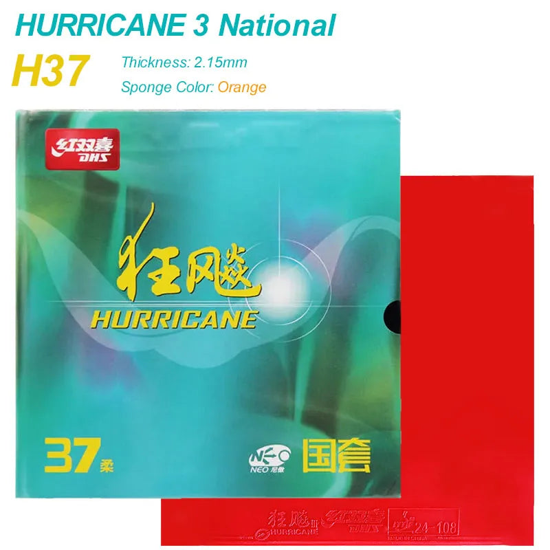 DHS Hurricane 3 H37 Table Tennis Rubber Provincial National Ping Pong Rubber Blue/Orange Sponge Professional for Backhand Loop