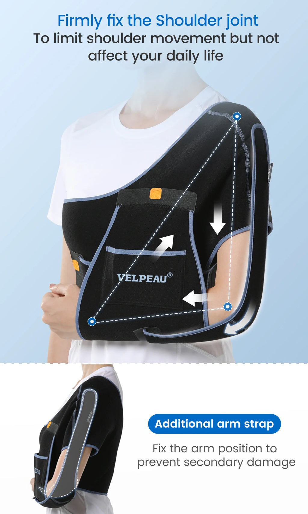 VELPEAU Breathable Shoulder Sling for Arm Fracture Dislocation and Rotator Cuff Tear, Shoulder Immobilizer for Both Arms