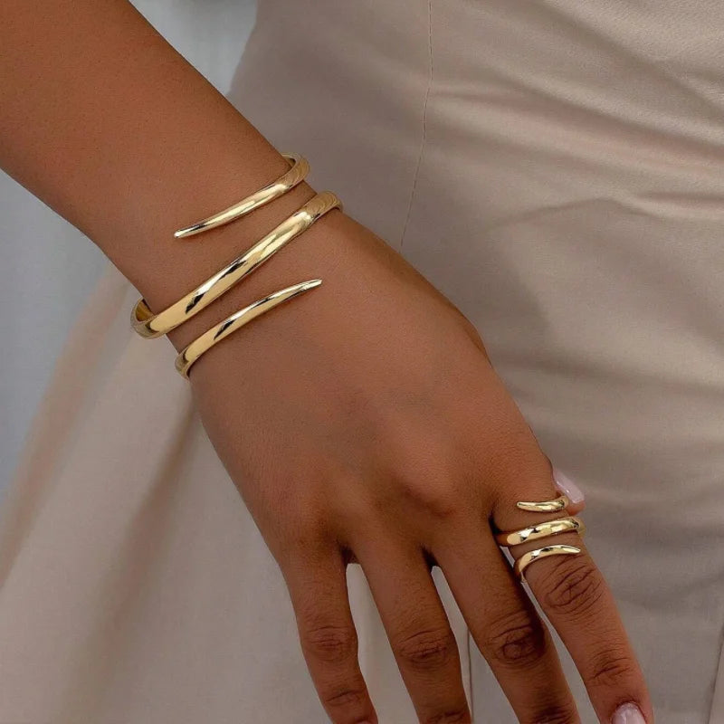 2-piece Fashionable Geometric Imitation Pearl Multi-layer Bracelet Ring, Women's Personalized Trendy Party Accessories Jewelry