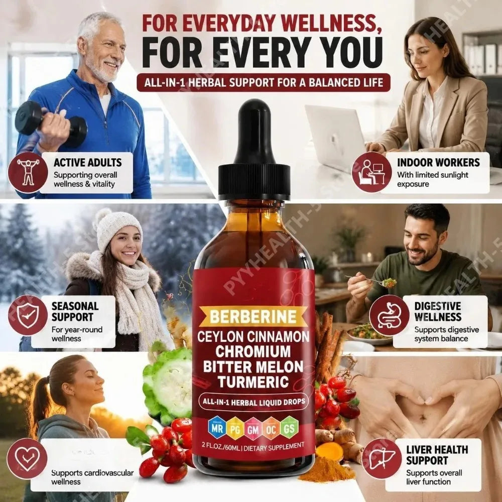 Berberine Ceylon Cinnamon Chromium Liquid Drops with Bitter Melon and Turmeric for Glucose Metabolism Support, 30 Servings