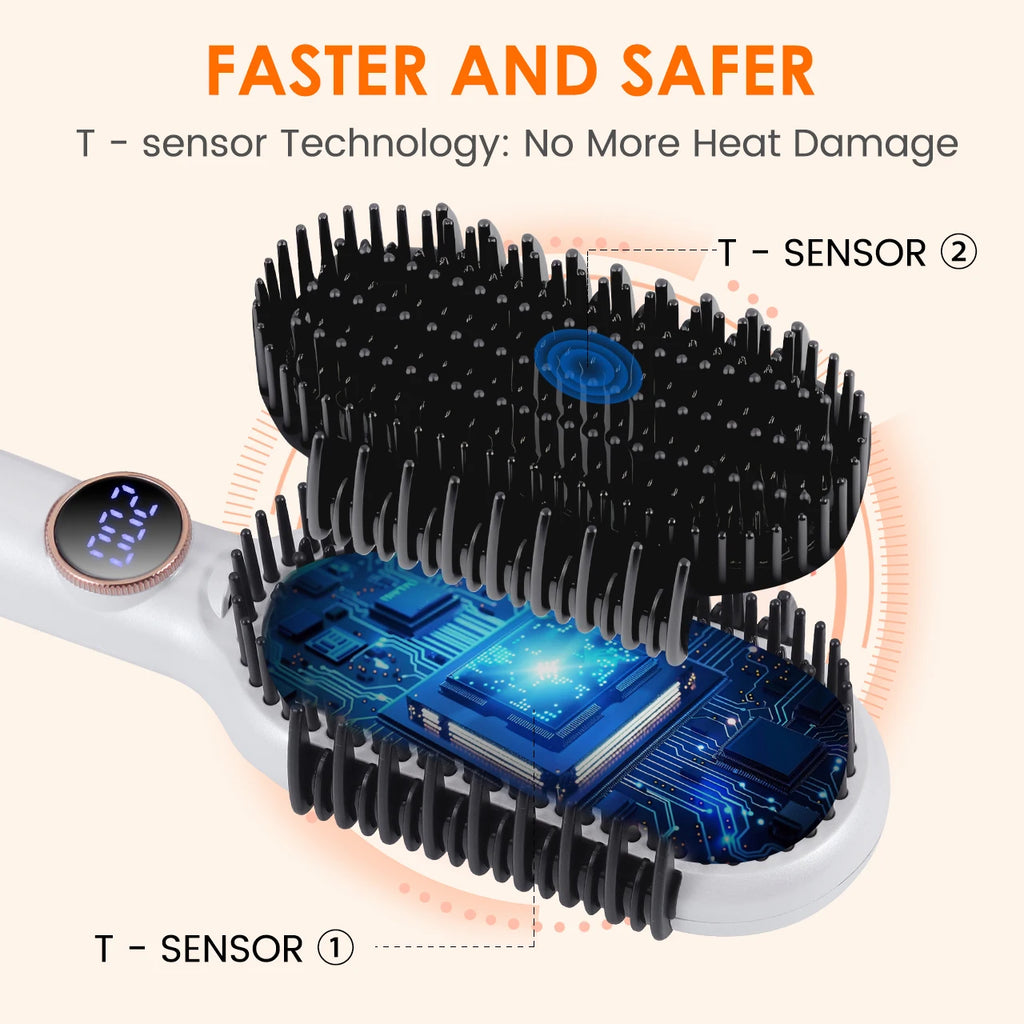 Hatteker Multi-Setting Hair Styling Comb Adjustable Temperature Volumizing Straightening/Curling Brush Hair Straightener Comb