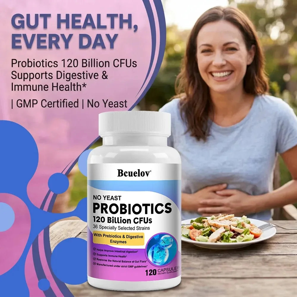 Organic Enzymes Probiotic Capsules 120 Billion CFU Probiotic Supplement with Prebiotics & Digestive Enzymes