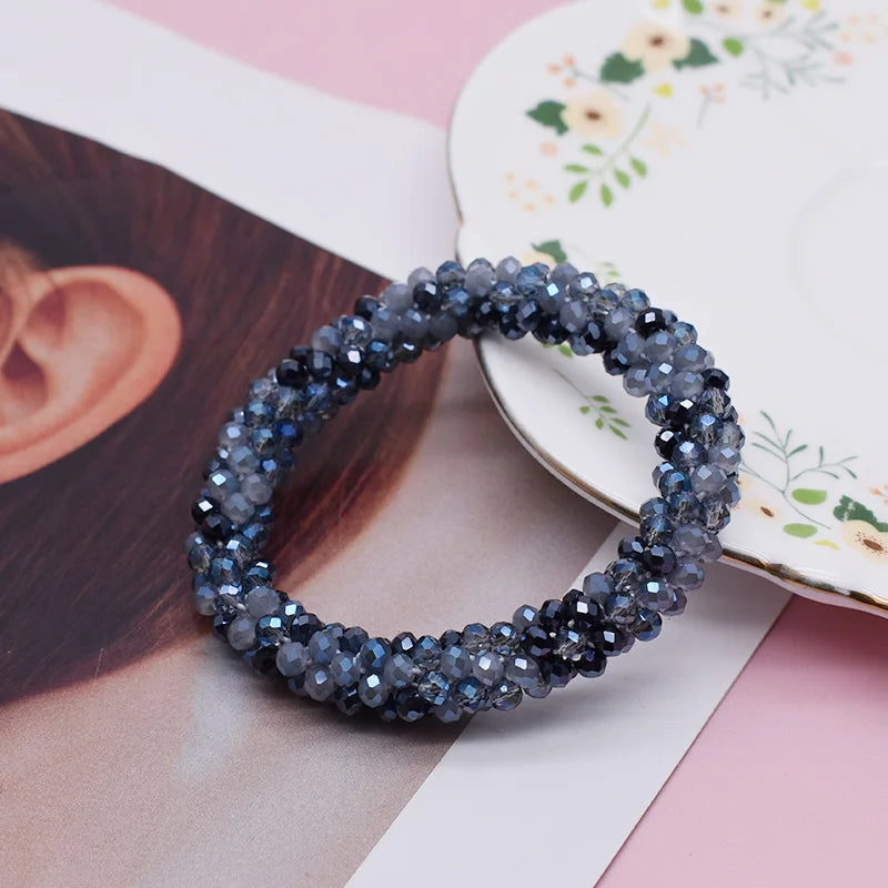 Mixed Color Trendy Glass Bead Bracelet Elastic Handmade Strand Bracelets for Women Gift New Hair Accessory Glass Beads Bracelet