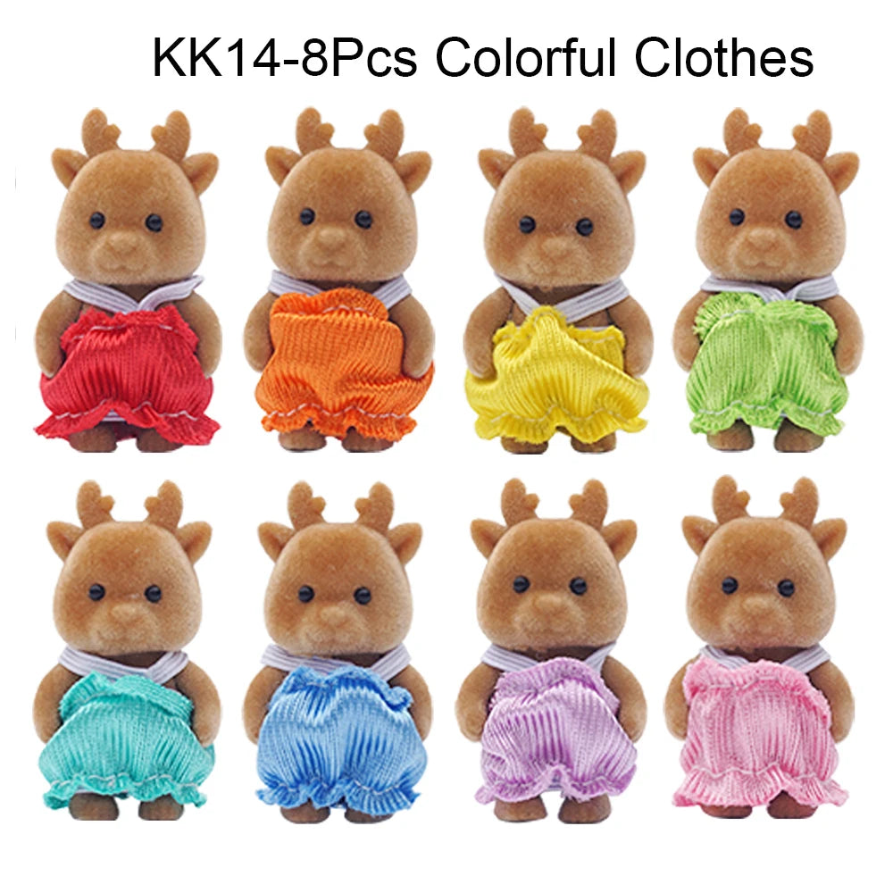 1/12 Forest Animal Baby Colorful Small Blue Cat Brown Rabbit Reideer 8Pcs Miniature Dollhouse Model Pretend Play Girl Gift Toy
