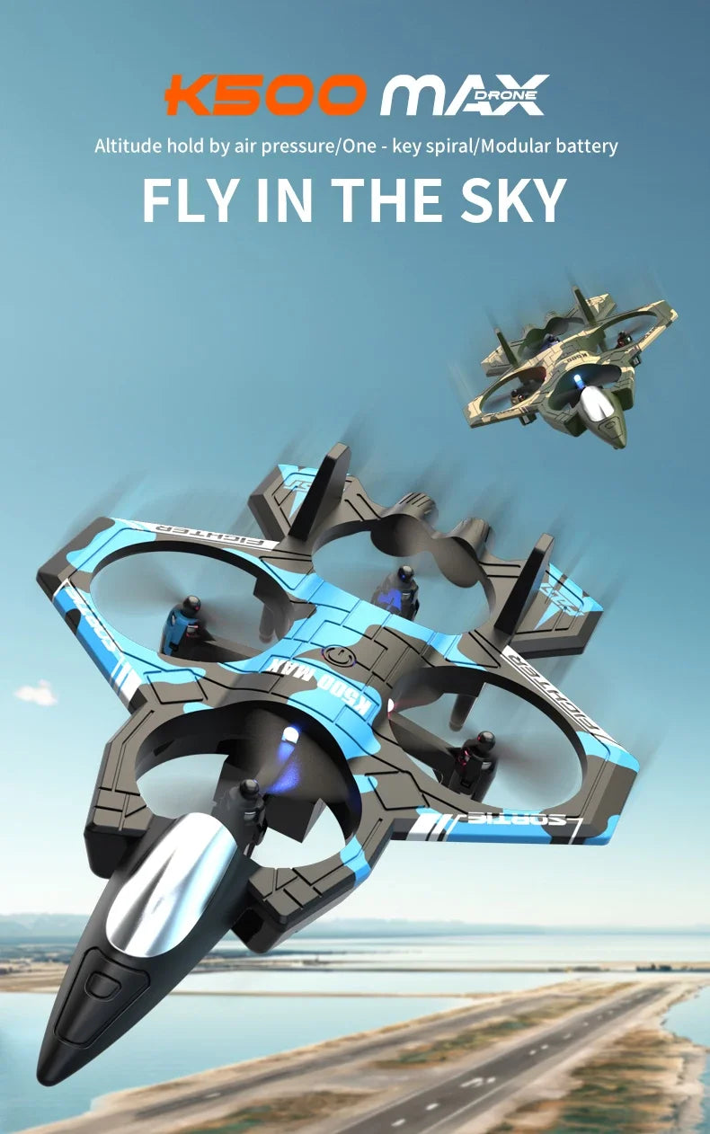 K500 MAX RC Plane Fighter 2.4G Remote Control Stunt Glider 360 ° Rolling Flight Flying EPP Foam Airplane with LED Toys for Kids
