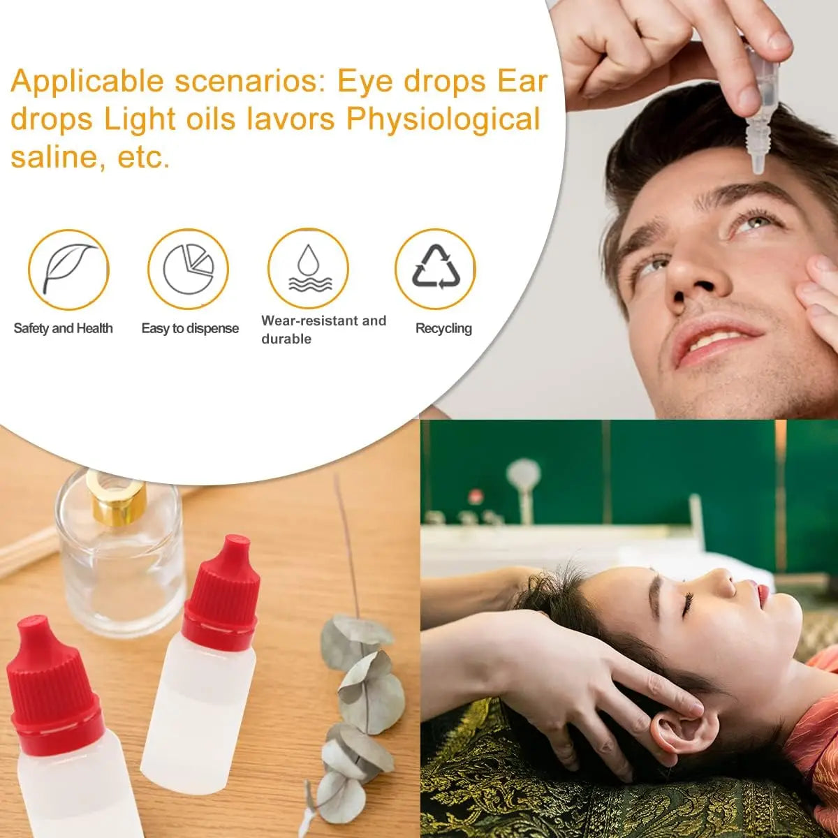 100PCS 3/5/10/15/20/30/50ml Wholesale Eye Drop Refillable Bottle with Colorful Cap Squeezable Dropper Bottle Liquid Containers