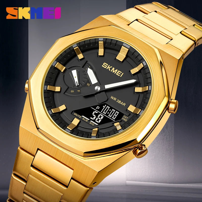 SKMEI Luxury Quartz Watch for Men Sport Stainless Steel Digital LED Display Waterproof Wristwatches Mens Clock Reloj Hombre 1816