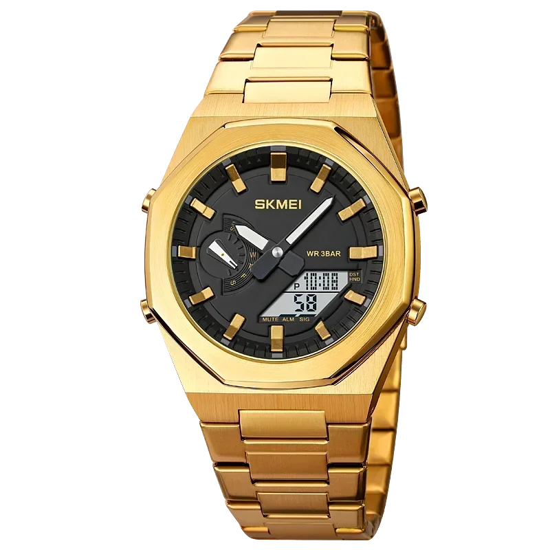 SKMEI Luxury Quartz Watch for Men Sport Stainless Steel Digital LED Display Waterproof Wristwatches Mens Clock Reloj Hombre 1816