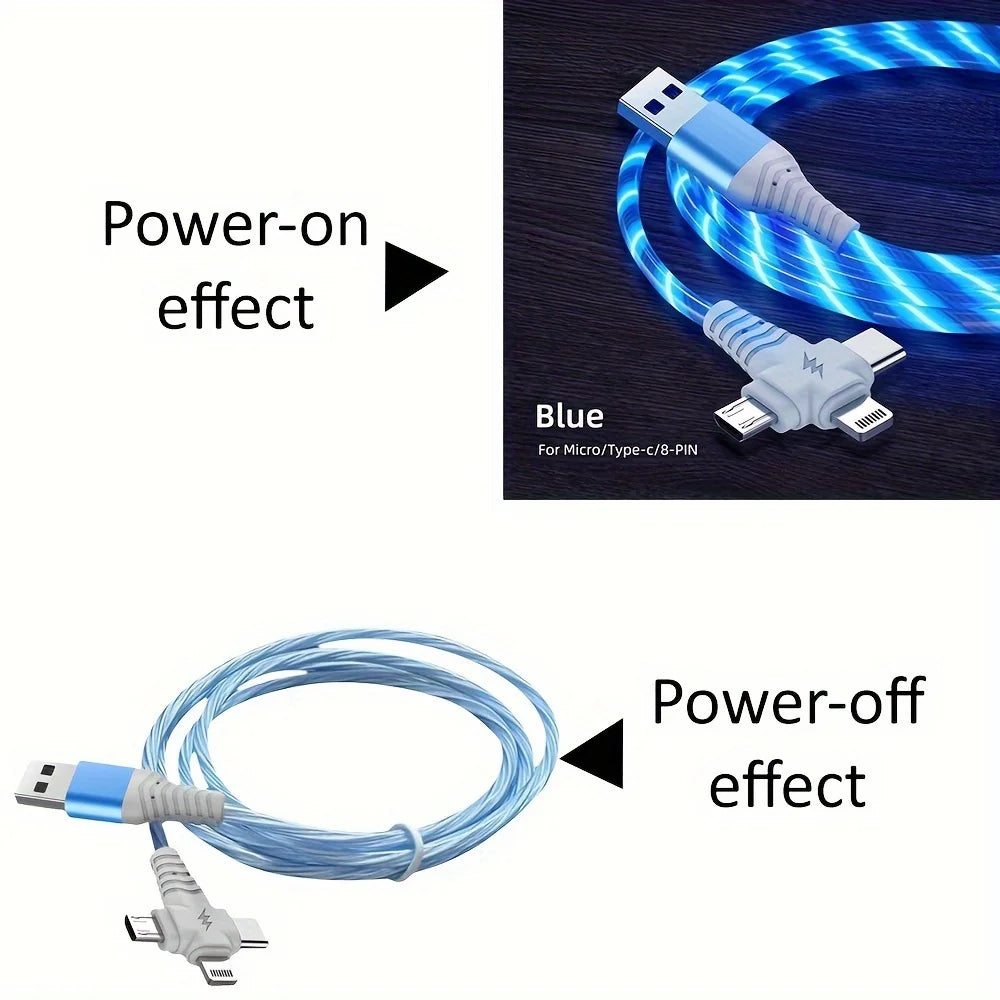 3 in 1 Flowing Glowing Light  Fast Charging Cable Micro  Type C for Iphone 14 13 12 11 Pro  Charging for  Data Line Charge Cord
