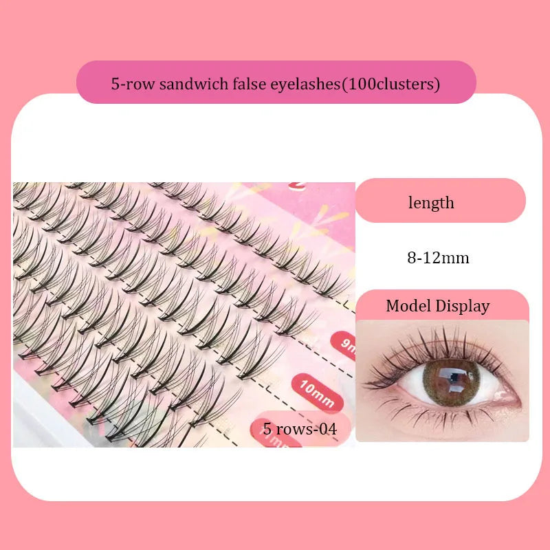 Anlinnet Fishtail + A-type Mixed Hair Five Rows Mixed Natural False Eyelashes Self-Grafting Single Cluster Eyelashes Eye Lash Fa