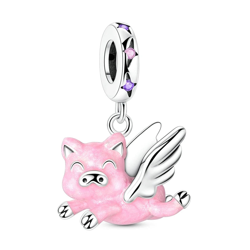 Beautiful 925 Sterling Silver Puppy Cat Swallow Raccoon Giraffe Animal Pendant Fit DIY Bracelet Necklace Package Jewelry Gifts