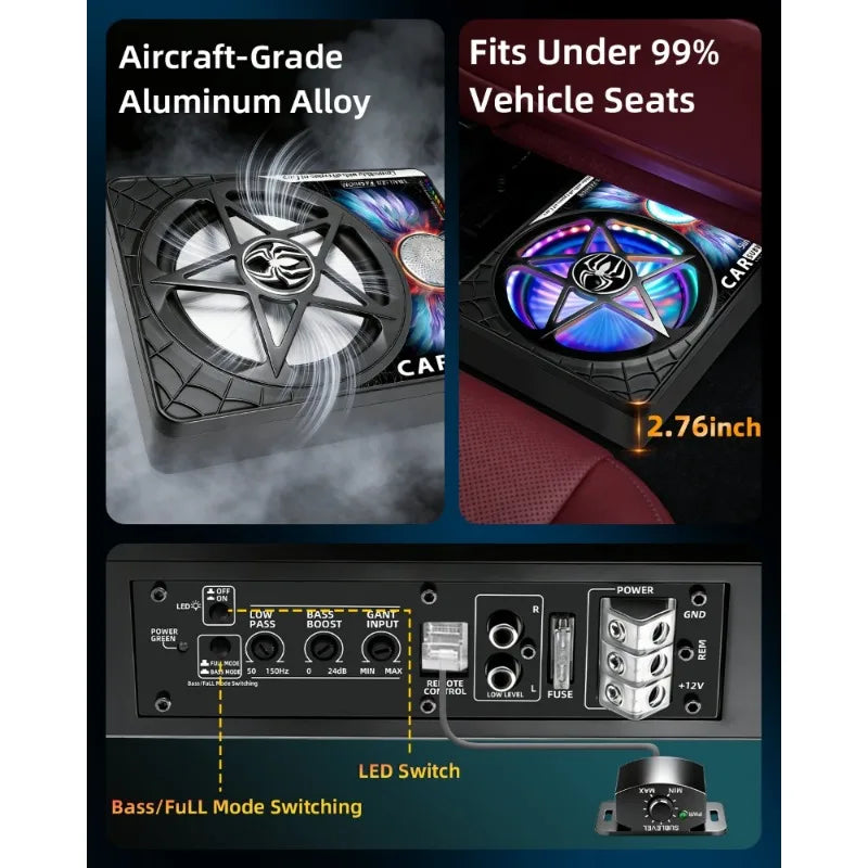 3000W Car Speaker Key Adjustment Modification Colorful Light Atmosphere Stereo Surround Ultra Thin Subwoofer Universal Car Audio