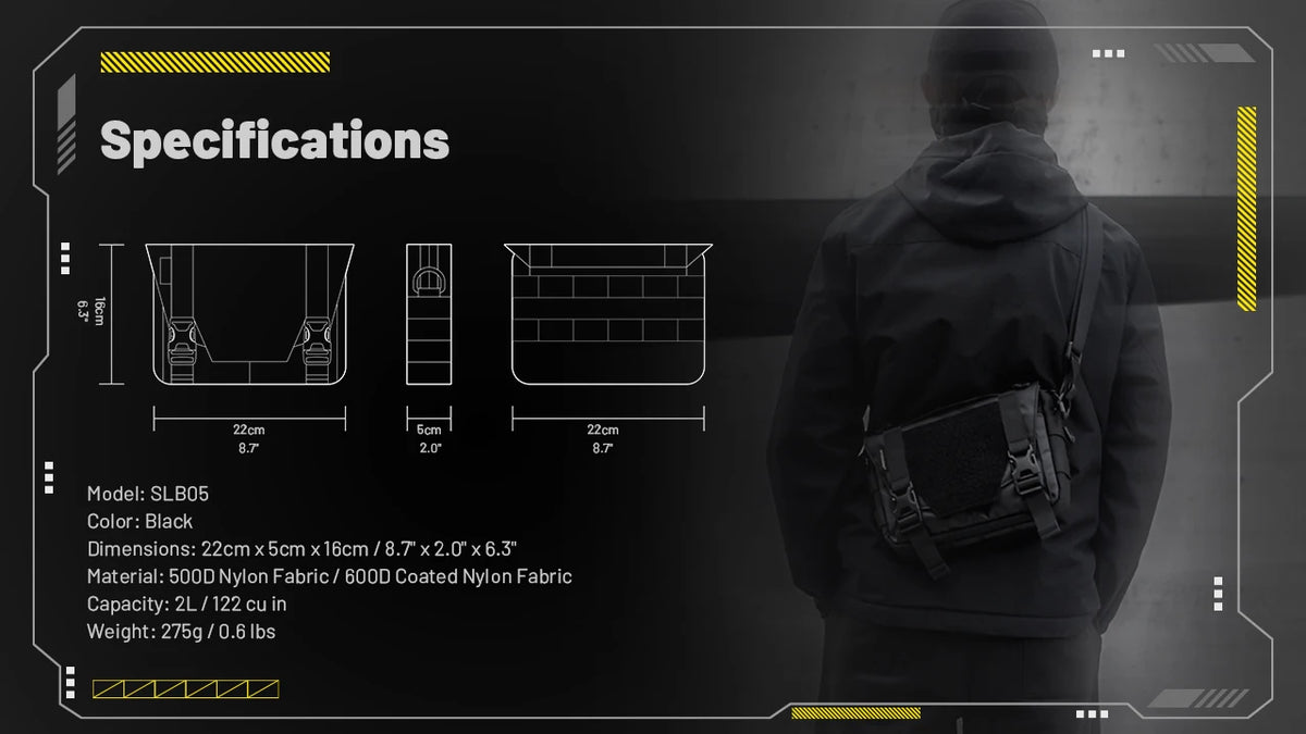 NITECORE SLB05 Sling Bag Handbag Waterproof 2L Large Capacity 600D Nylon Fabric