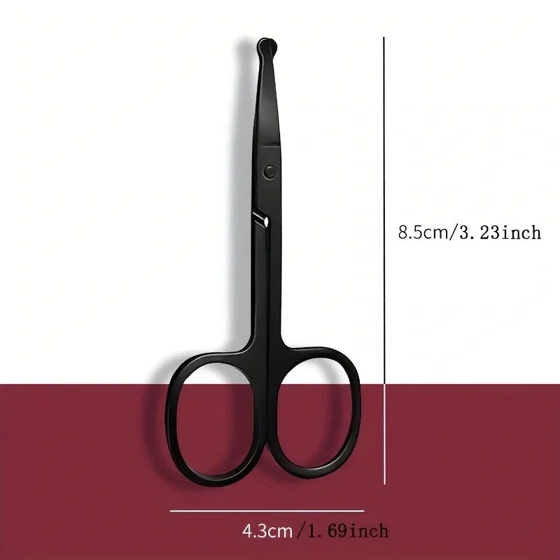 1PC Silver Mirror Light Black Round Head Safety Nose Hair Scissors Neutral Stainless Steel Scissors 2042