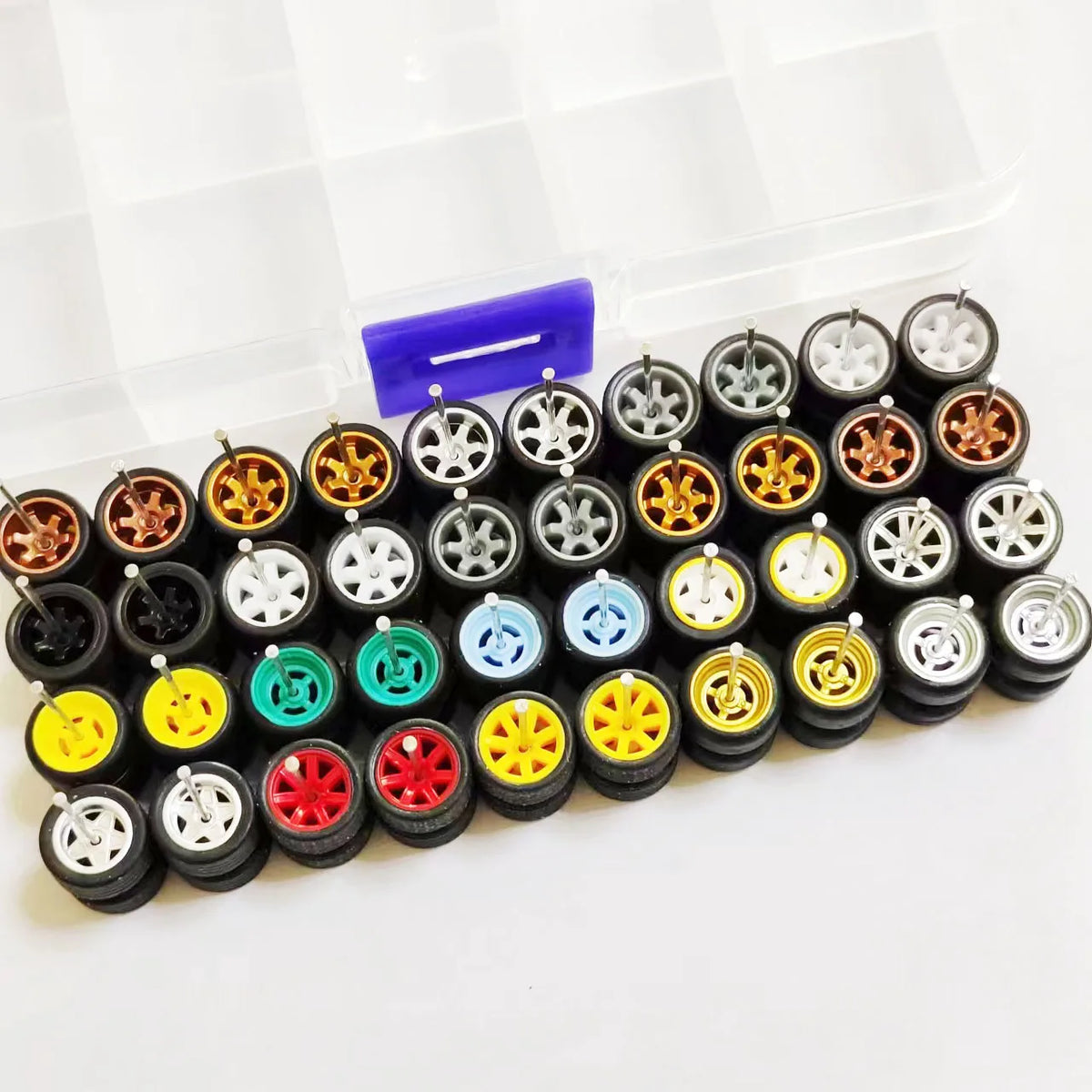 20 Sets 1/64 Alloy Car Wheels w Rubber Tires Axles for 1:64 Mini Model Cars Matchbox Domeka HW