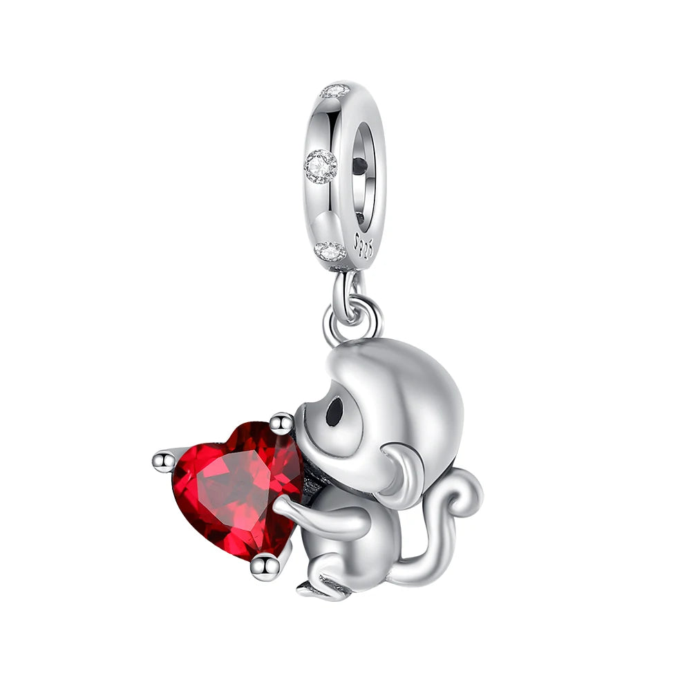 Exquisite 925 Sterling Silver Cute Dinosaur Turtle and Rabbit Couple Heart Charm Fit DIY Bracelet Necklace Casual Matching Gifts