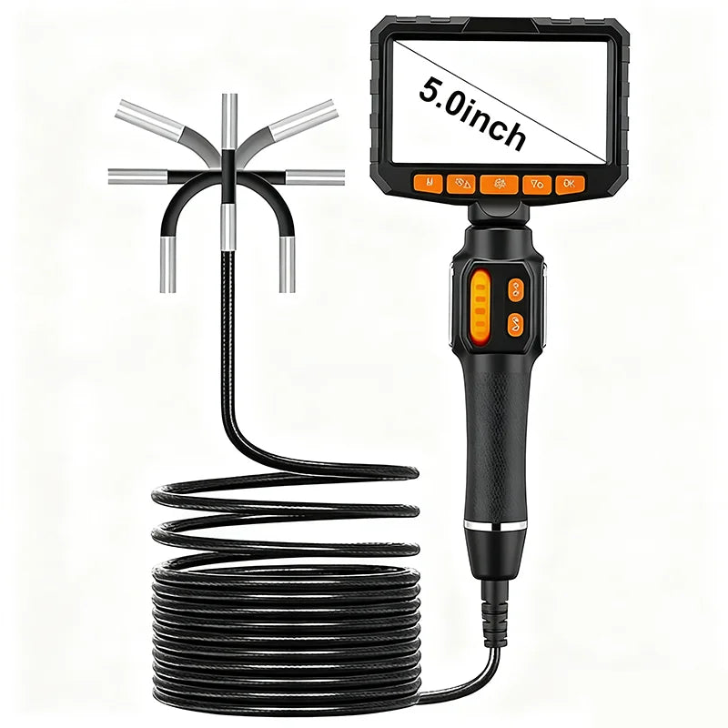 360° Rotating 2-way Articulated Endoscope 6mm 5-inch IPS Endoscope Inspection Camera Automotive Mechanical Industrial Endoscope