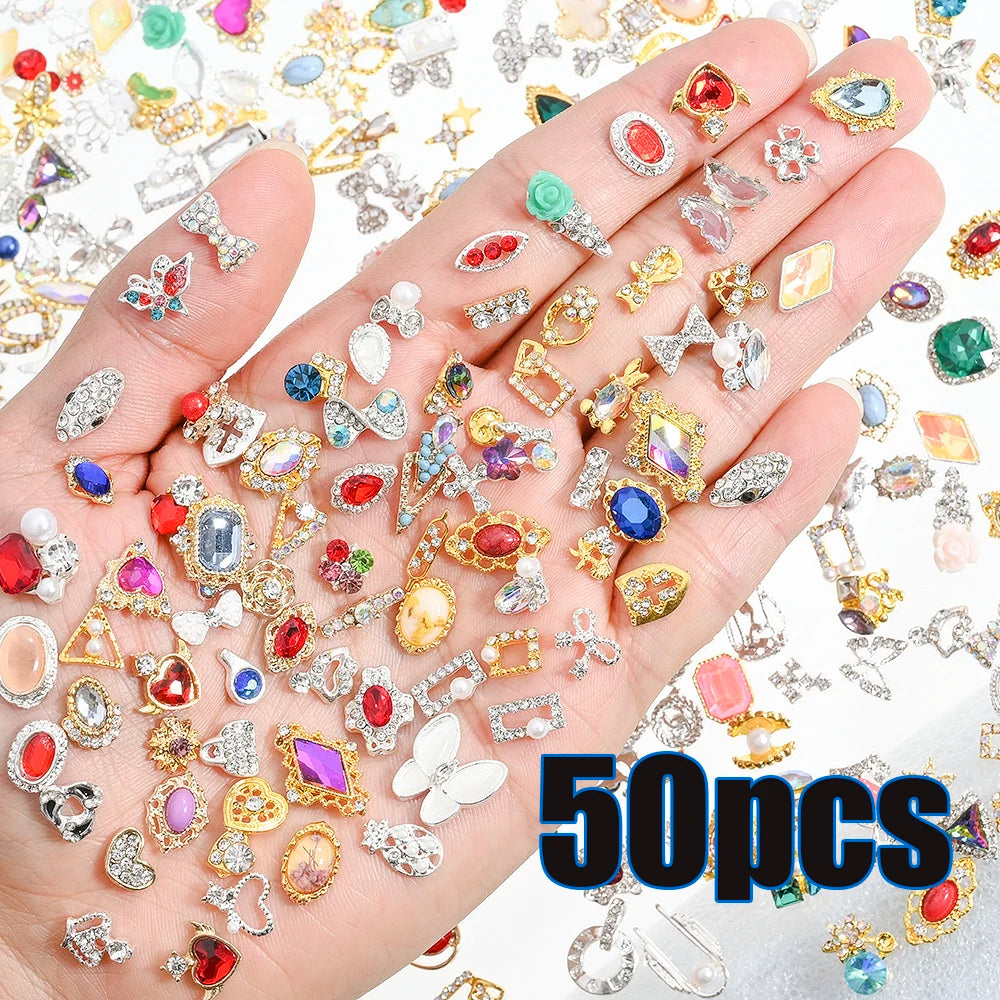 1 Bag Random Luxury Nail Art Dangle Jewelry  (Heart Bowknot)  Mixed Style 3D Nail Art Charms Tassel Design Alloy Nail Art Dangle